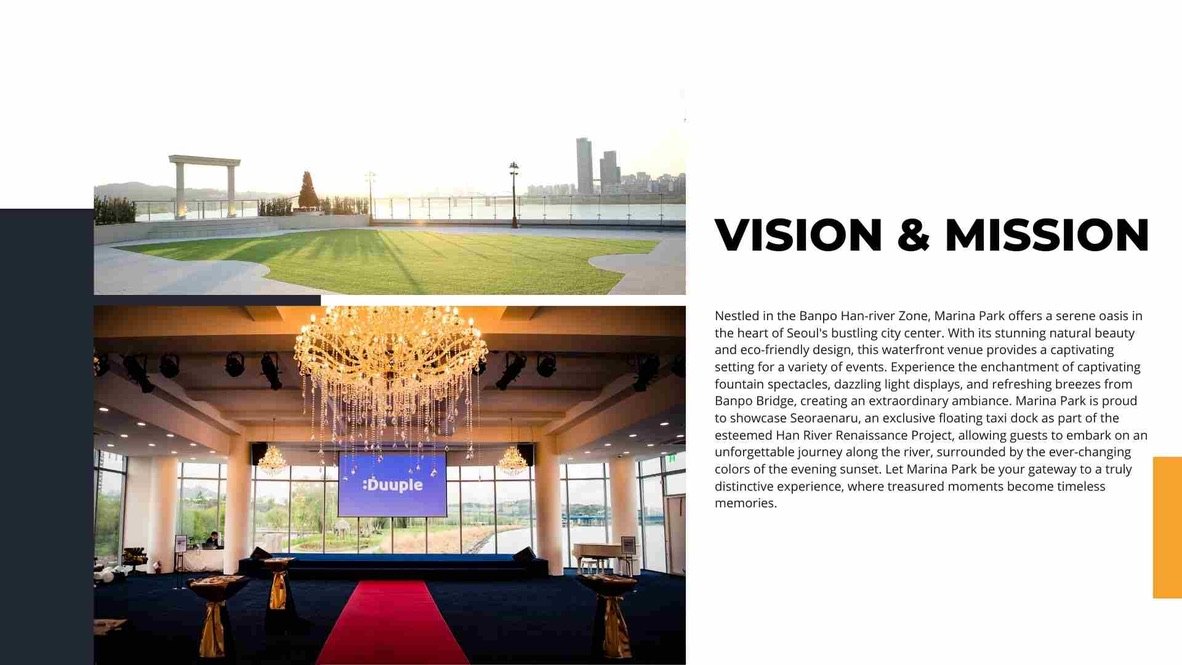 Marina Park Vision & Mission — 루프탑 가든과 2층 홀